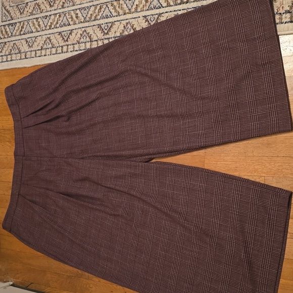 WORTHINGTON WOMEN'S PLUS SIZE WIDE LEG MID-RISE BURGUNDY & BLACK PLAID SIZE 26W - Picture 1 of 15